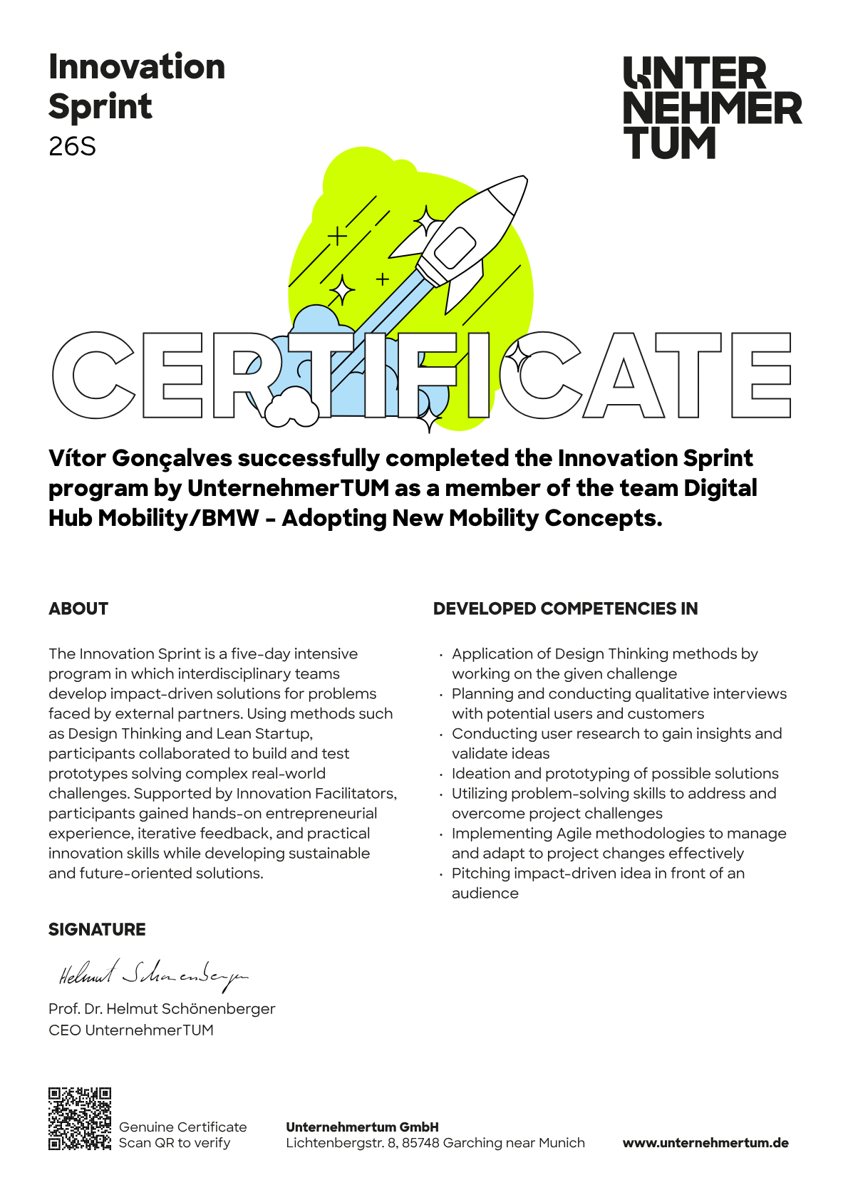 Preview of the certificate